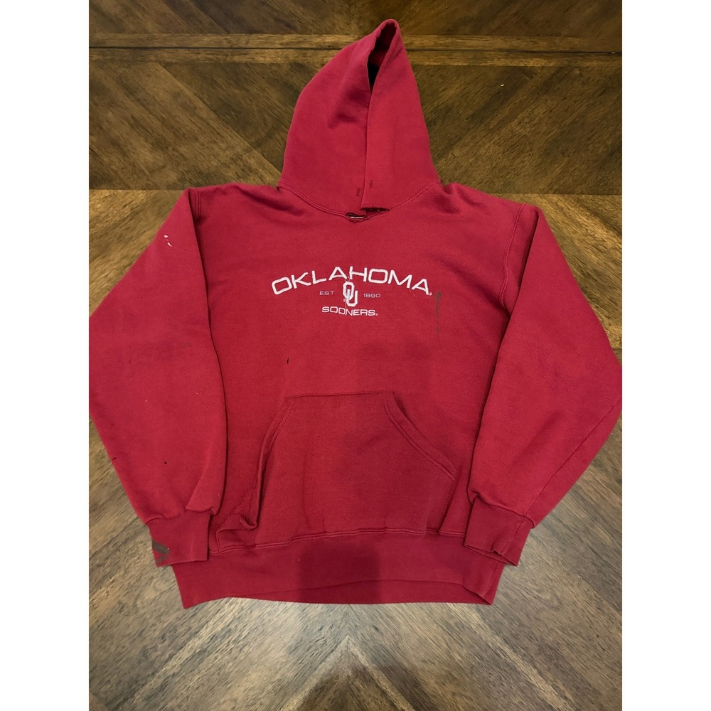 Vintage Soffe Oklahoma Sooners Hoodie Crimson Red Embroidered Sweatshirt Medium